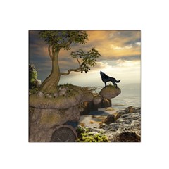 The Lonely Wolf On The Flying Rock Satin Bandana Scarf by FantasyWorld7