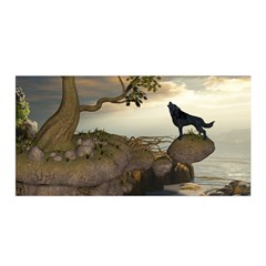 The Lonely Wolf On The Flying Rock Satin Wrap by FantasyWorld7