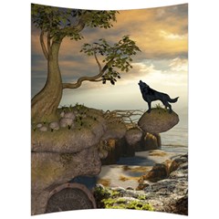 The Lonely Wolf On The Flying Rock Back Support Cushion by FantasyWorld7