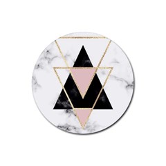 Triangles,gold,black,pink,marbles,collage,modern,trendy,cute,decorative, Rubber Coaster (round)  by NouveauDesign