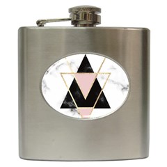 Triangles,gold,black,pink,marbles,collage,modern,trendy,cute,decorative, Hip Flask (6 Oz) by NouveauDesign