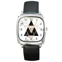 Triangles,gold,black,pink,marbles,collage,modern,trendy,cute,decorative, Square Metal Watch by NouveauDesign