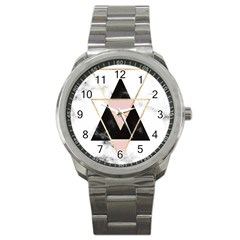 Triangles,gold,black,pink,marbles,collage,modern,trendy,cute,decorative, Sport Metal Watch by NouveauDesign