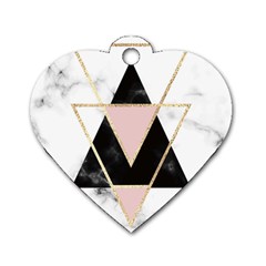 Triangles,gold,black,pink,marbles,collage,modern,trendy,cute,decorative, Dog Tag Heart (two Sides) by NouveauDesign