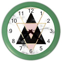 Triangles,gold,black,pink,marbles,collage,modern,trendy,cute,decorative, Color Wall Clocks by NouveauDesign