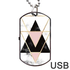 Triangles,gold,black,pink,marbles,collage,modern,trendy,cute,decorative, Dog Tag Usb Flash (one Side) by NouveauDesign