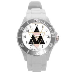 Triangles,gold,black,pink,marbles,collage,modern,trendy,cute,decorative, Round Plastic Sport Watch (l) by NouveauDesign