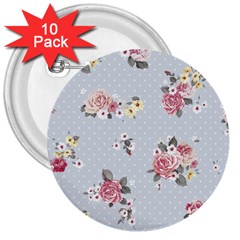 Floral Blue 3  Buttons (10 Pack)  by NouveauDesign