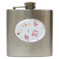 Floral Blue Hip Flask (6 Oz) by NouveauDesign