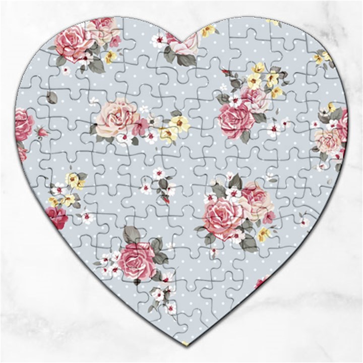 floral blue Jigsaw Puzzle (Heart)