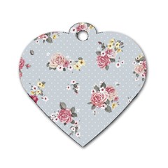 Floral Blue Dog Tag Heart (one Side) by NouveauDesign