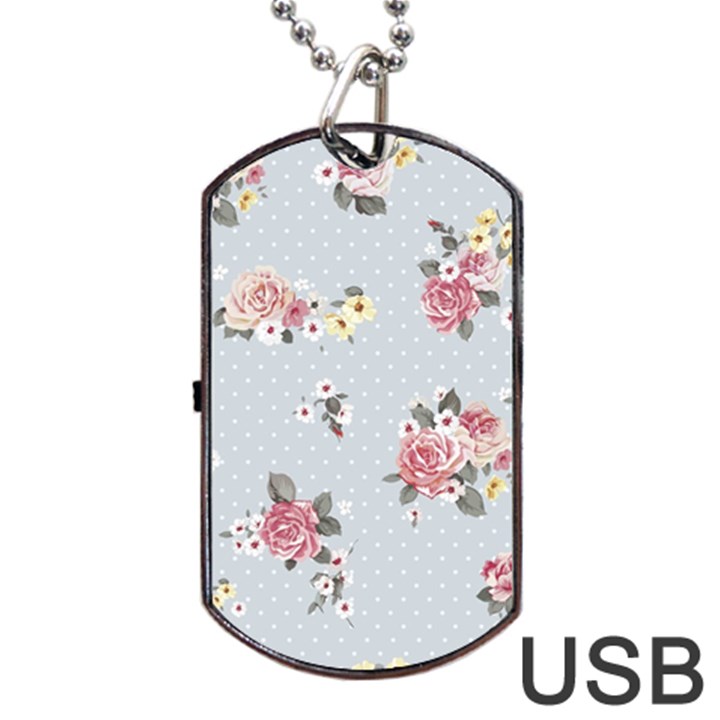 floral blue Dog Tag USB Flash (Two Sides)