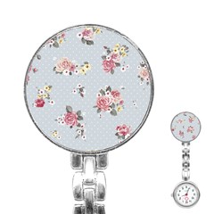 Floral Blue Stainless Steel Nurses Watch by NouveauDesign