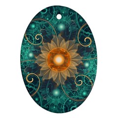 Beautiful Tangerine Orange And Teal Lotus Fractals Ornament (oval) by jayaprime