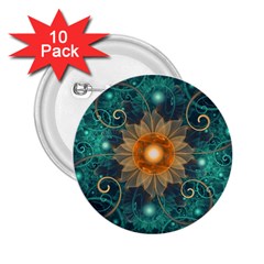 Beautiful Tangerine Orange And Teal Lotus Fractals 2 25  Buttons (10 Pack)  by jayaprime