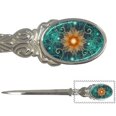 Beautiful Tangerine Orange And Teal Lotus Fractals Letter Openers by jayaprime