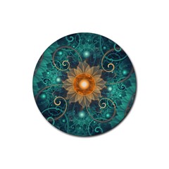 Beautiful Tangerine Orange And Teal Lotus Fractals Rubber Coaster (round)  by jayaprime