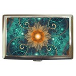 Beautiful Tangerine Orange and Teal Lotus Fractals Cigarette Money Cases Front