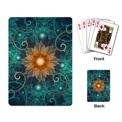 Beautiful Tangerine Orange And Teal Lotus Fractals Playing Card by jayaprime