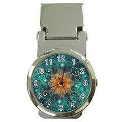 Beautiful Tangerine Orange And Teal Lotus Fractals Money Clip Watches by jayaprime