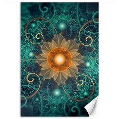 Beautiful Tangerine Orange And Teal Lotus Fractals Canvas 12  X 18   by jayaprime