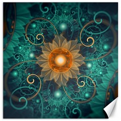 Beautiful Tangerine Orange And Teal Lotus Fractals Canvas 16  X 16   by jayaprime