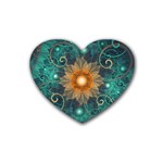 Beautiful Tangerine Orange and Teal Lotus Fractals Rubber Coaster (Heart)  Front