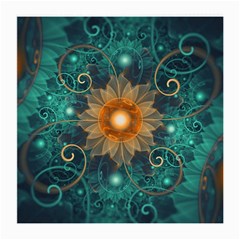 Beautiful Tangerine Orange And Teal Lotus Fractals Medium Glasses Cloth (2-side) by jayaprime