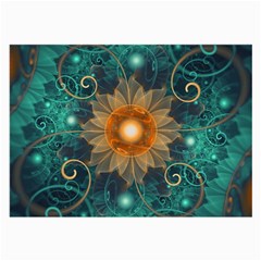 Beautiful Tangerine Orange And Teal Lotus Fractals Large Glasses Cloth (2-side) by jayaprime