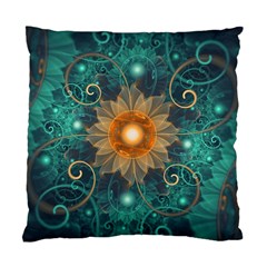 Beautiful Tangerine Orange And Teal Lotus Fractals Standard Cushion Case (one Side) by jayaprime