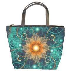 Beautiful Tangerine Orange And Teal Lotus Fractals Bucket Bags by jayaprime