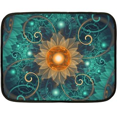 Beautiful Tangerine Orange And Teal Lotus Fractals Double Sided Fleece Blanket (mini)  by jayaprime