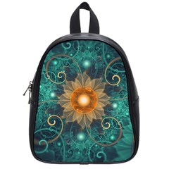 Beautiful Tangerine Orange And Teal Lotus Fractals School Bag (small) by jayaprime