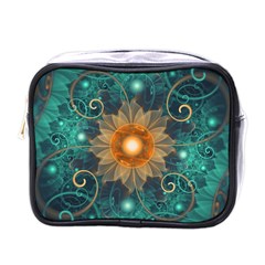 Beautiful Tangerine Orange And Teal Lotus Fractals Mini Toiletries Bags by jayaprime