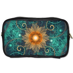 Beautiful Tangerine Orange And Teal Lotus Fractals Toiletries Bags by jayaprime