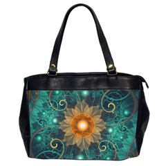 Beautiful Tangerine Orange And Teal Lotus Fractals Office Handbags (2 Sides)  by jayaprime