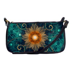 Beautiful Tangerine Orange And Teal Lotus Fractals Shoulder Clutch Bags by jayaprime