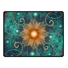 Beautiful Tangerine Orange And Teal Lotus Fractals Fleece Blanket (small)