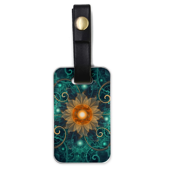 Beautiful Tangerine Orange and Teal Lotus Fractals Luggage Tags (One Side) 