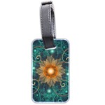 Beautiful Tangerine Orange and Teal Lotus Fractals Luggage Tags (Two Sides) Back