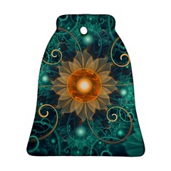 Beautiful Tangerine Orange And Teal Lotus Fractals Ornament (bell) by jayaprime