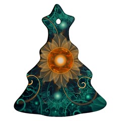 Beautiful Tangerine Orange And Teal Lotus Fractals Christmas Tree Ornament (two Sides) by jayaprime