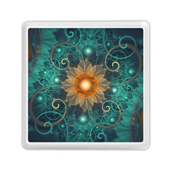 Beautiful Tangerine Orange And Teal Lotus Fractals Memory Card Reader (square)  by jayaprime