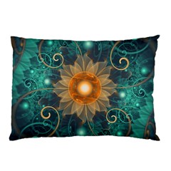 Beautiful Tangerine Orange And Teal Lotus Fractals Pillow Case (two Sides) by jayaprime