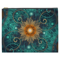 Beautiful Tangerine Orange And Teal Lotus Fractals Cosmetic Bag (xxxl)  by jayaprime