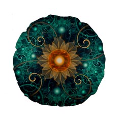 Beautiful Tangerine Orange And Teal Lotus Fractals Standard 15  Premium Round Cushions by jayaprime