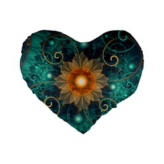 Beautiful Tangerine Orange And Teal Lotus Fractals Standard 16  Premium Heart Shape Cushions by jayaprime