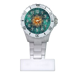 Beautiful Tangerine Orange And Teal Lotus Fractals Plastic Nurses Watch by jayaprime