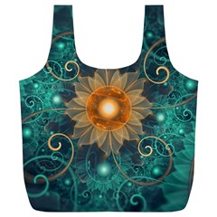 Beautiful Tangerine Orange And Teal Lotus Fractals Full Print Recycle Bags (l)  by jayaprime