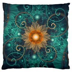 Beautiful Tangerine Orange And Teal Lotus Fractals Standard Flano Cushion Case (one Side) by jayaprime